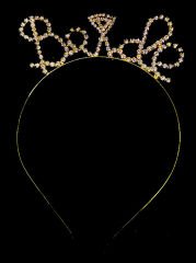 Kristal Taşlı Gold Renk Alyanslı Bride Tacı 12x17 cm