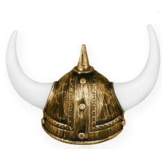 Yetişkin Boy Altın Renk Beyaz Boynuzlu Büyük Viking Başlığı Şapkası