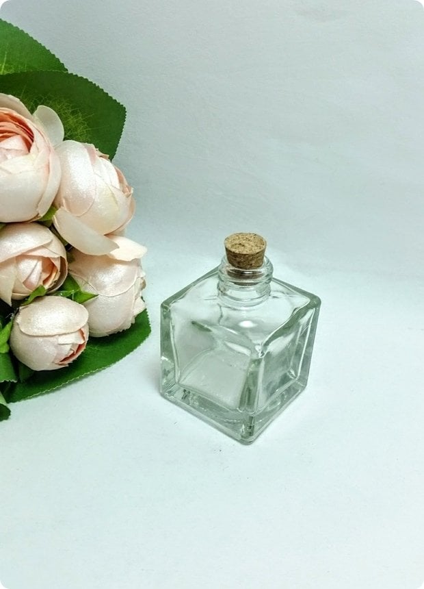 50 Li Mantar tıpalı Kare bambu Cam Şişe