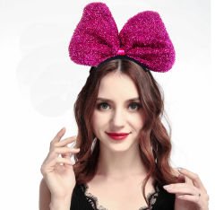 Metalize Parlak Pullu Fiyonk Kurdele Parti Tacı Fuşya Renk 25x17 cm