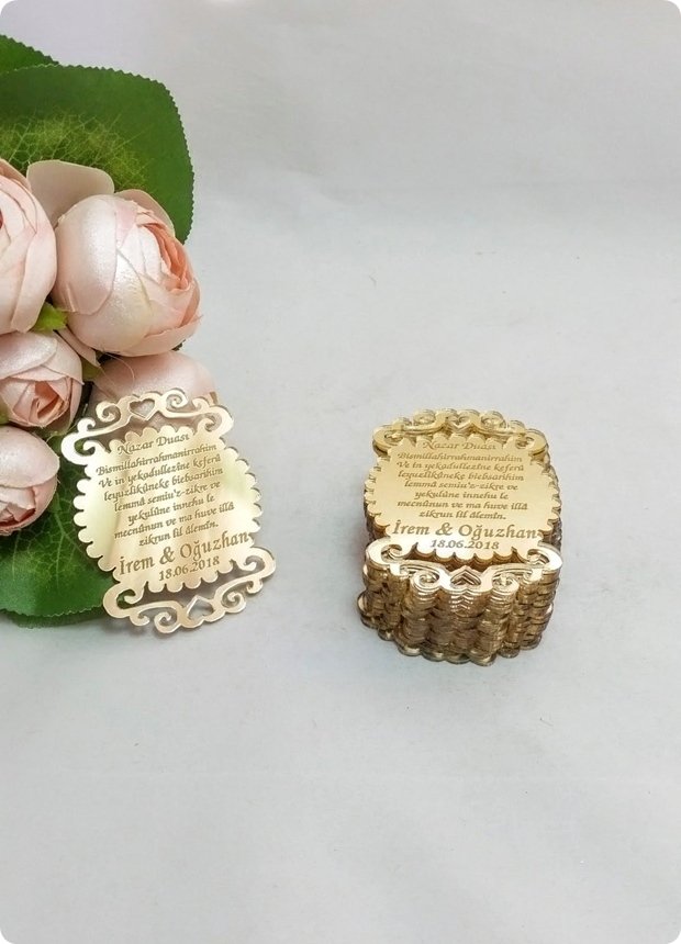 Oval Tırtıklı Pleksi Ayna Nikah / Bebek Şekeri