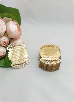 Oval Tırtıklı Pleksi Ayna Nikah / Bebek Şekeri
