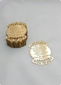Oval Tırtıklı Pleksi Ayna Nikah / Bebek Şekeri