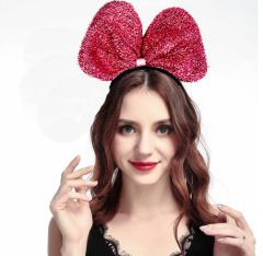 Metalize Parlak Pullu Fiyonk Kurdele Parti Tacı Pembe Renk 25x17 cm