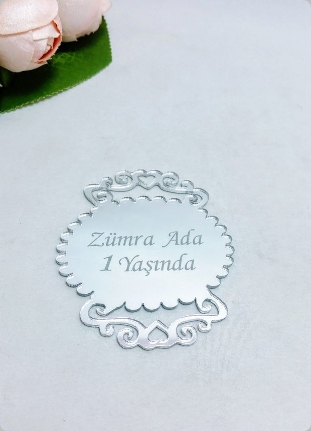 Oval Tırtıklı Pleksi Ayna Nikah / Bebek Şekeri