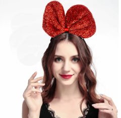 Metalize Parlak Pullu Fiyonk Kurdele Parti Tacı Kırmızı Renk 25x17 cm