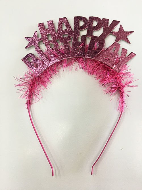 Happy Birthday Yazılı Metalize Pembe Renk Parti Tacı