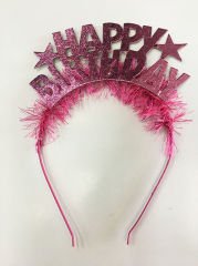 Happy Birthday Yazılı Metalize Pembe Renk Parti Tacı