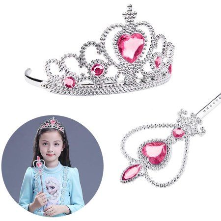 Pembe Renk Kalpli Elsa Prenses Tacı ve Prenses Asası Çocuk Boy