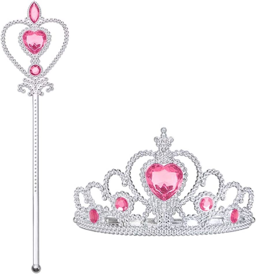 Pembe Renk Kalpli Elsa Prenses Tacı ve Prenses Asası Çocuk Boy