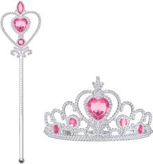Pembe Renk Kalpli Elsa Prenses Tacı ve Prenses Asası Çocuk Boy