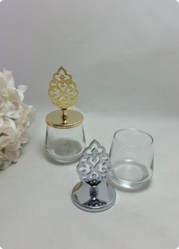 24 Lü Ton Ton Cam Şekerlik Mumluk Bardak (Metalize Kaplama Tuğra Tepelikli İçi Boş )