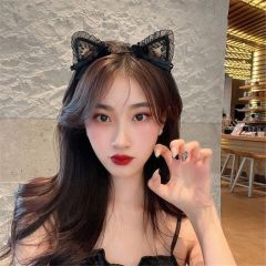 Siyah Renk Dantelli Tüllü Kedi Kulağı Kedi Tacı 17x17 cm