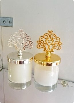 10 lu Hayat Ağacı Metal Tepelikli Cam Bardak Mumluk Nikah Şekeri