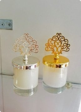 10 lu Hayat Ağacı Metal Tepelikli Cam Bardak Mumluk Nikah Şekeri