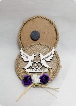 İsim yazılı KUŞLU Çuval Yuvarlak Magnet (Söz, Nişan, Nikah, Şekeri) Beyaz - 25 Adet / Paket