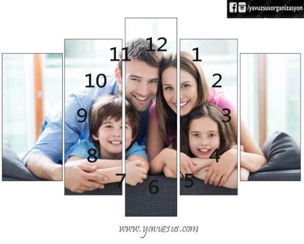 Kişiye Özel 5 li Tablo & Duvar Saati (100*60 cm) DUVAR SAATI