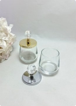24 Lü Ton Ton Cam Şekerlik Mumluk Bardak (Metalize Kaplama Kristal Tepelikli İçi Boş )