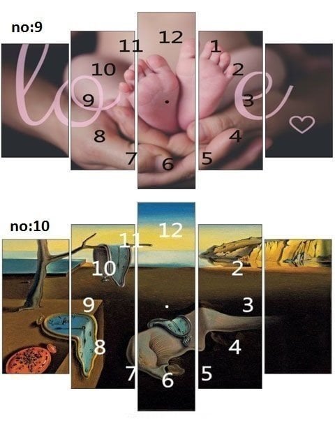 5 li Tablo & Ahşap Duvar Saati (100*60cm) TABLO