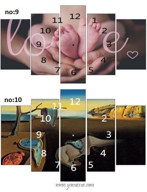 5 li Tablo & Ahşap Duvar Saati (100*60cm) TABLO