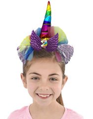 Rengarenk Boynuzlu Tüllü Kanatlı Unicorn Tacı 17x27 cm