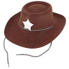 Çocuk Kovboy Şapkası Plastik Üzeri Flok Kaplama Koyu Kahverengi