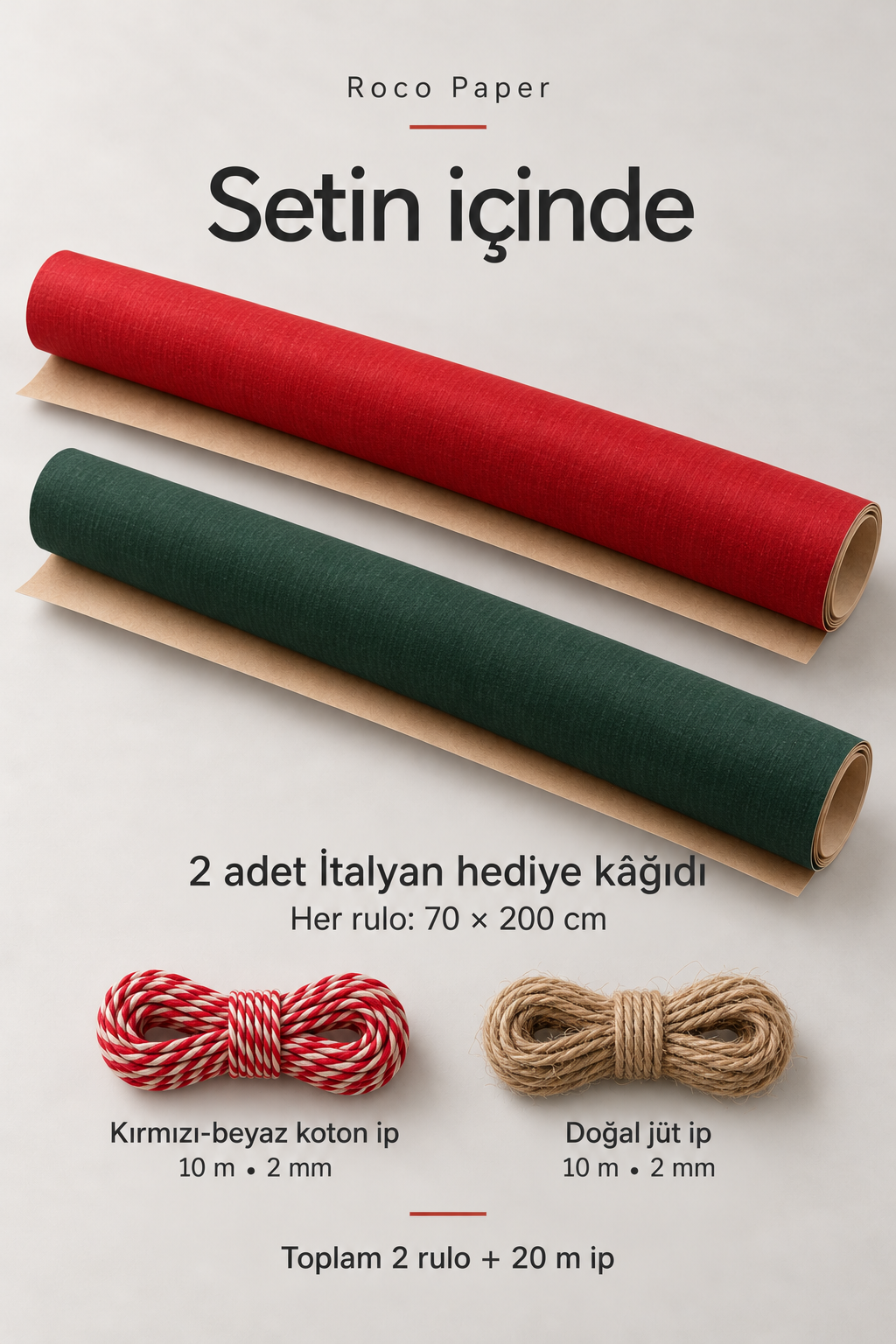 Yeniyıl paketleme Seti Kırmızı ve Koyu yeşil 70*2 mt 2 ip