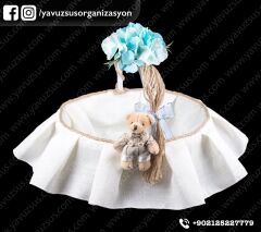 Aile kapı süsü,sepet,takı yastığı,anı defteri (4 lü set Şantuk kumaşlı) MAVI SEPET