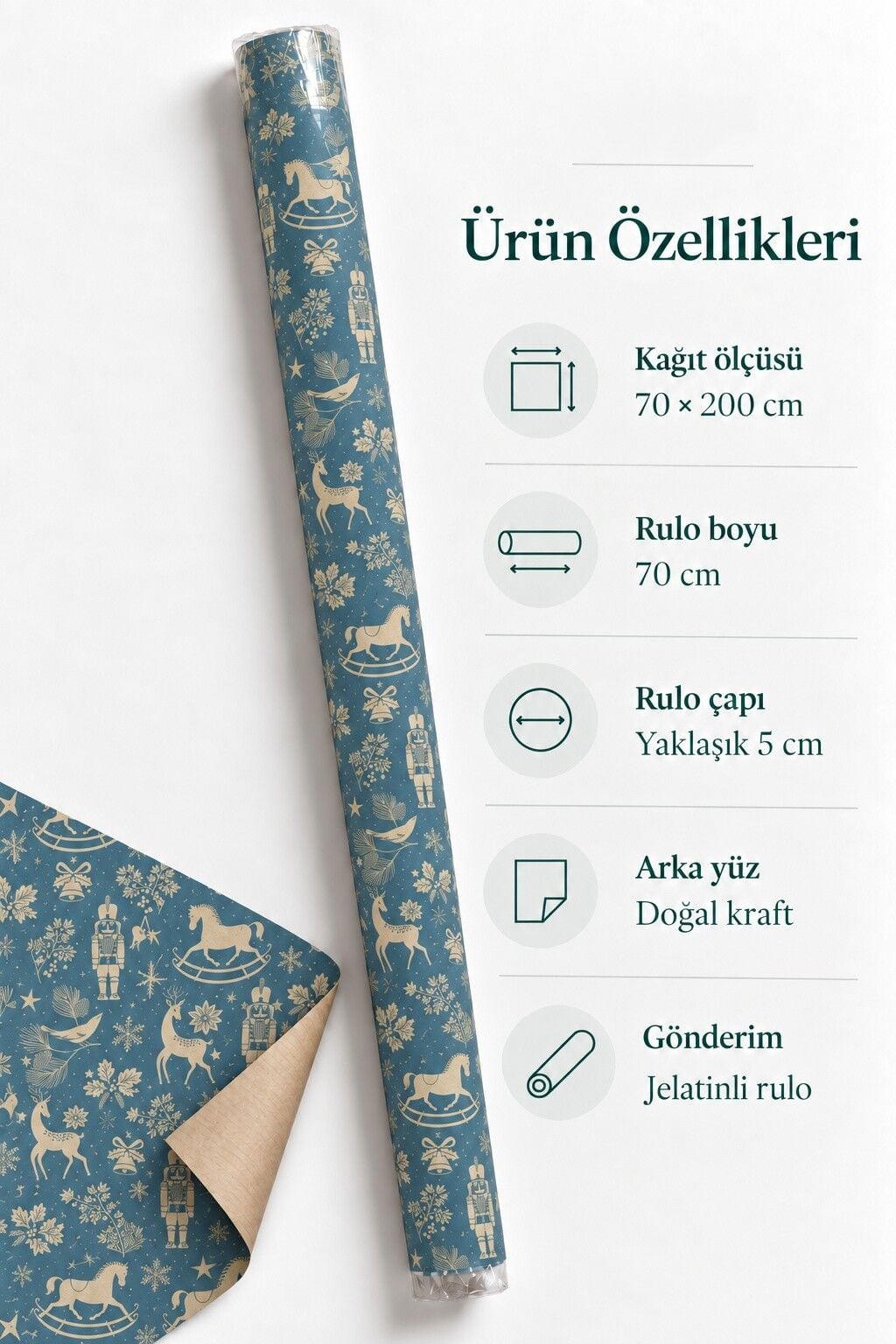 Yeniyıl Mavi Zeminli Atlı Ambalaj Kağıdı  355H Mavi