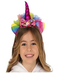 Fuşya Renk Boynuzlu Payetli Fiyonklu Unicorn Tacı 17x27 cm