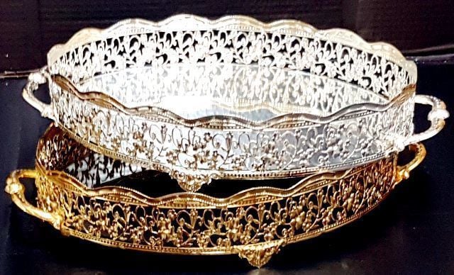 oval aynalı telkari tepsi (34x26 Cm)
