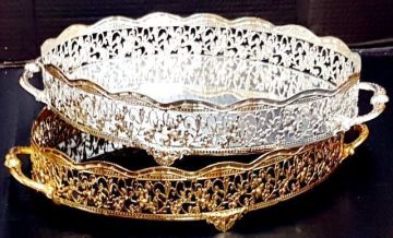 oval aynalı telkari tepsi (34x26 Cm)