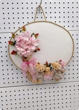 Aile kapı süsü,sepet,takı yastığı,anı defteri (4 lü set Şantuk kumaşlı) PEMBE YASTIK