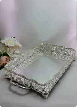 Dikdörtgen aynalı telkari tepsi (34x24 Cm)