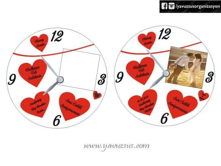 Kırmızı Kalpli Duvar Saati RESIMLI