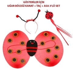 Çocuk Gösteri İçin Uğur Böceği Kanat + Taç + Asa 3'lü Kostüm Seti