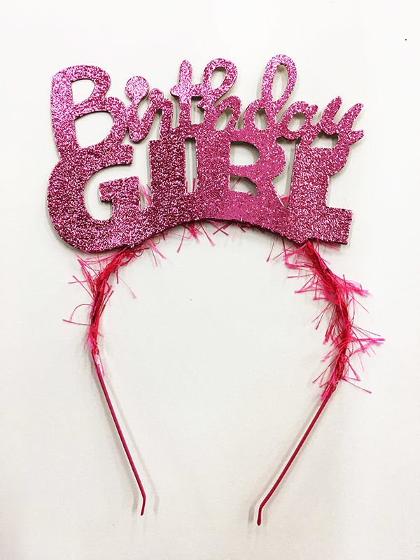 Birthday Girl Yazılı Metalize Parti Tacı Pembe Renk