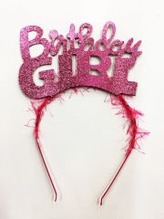 Birthday Girl Yazılı Metalize Parti Tacı Pembe Renk