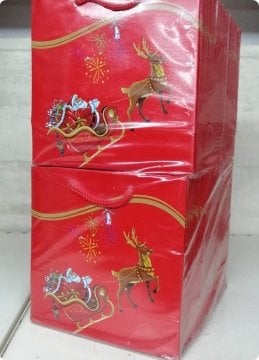 50 Li 11x11 Cm Geyikli Noel Karton Çanta Poşet