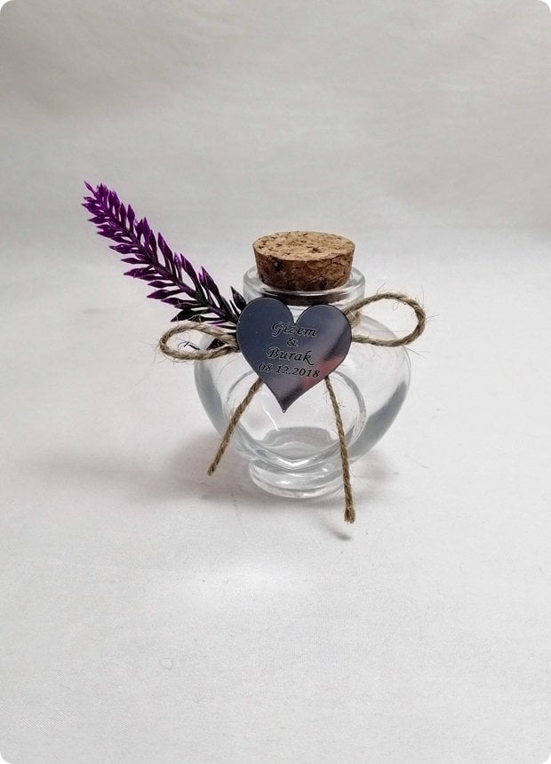 50 li Süslü Mantar Tıpalı 50 cc Cam Kalp Şişe 100 Adet / Paket