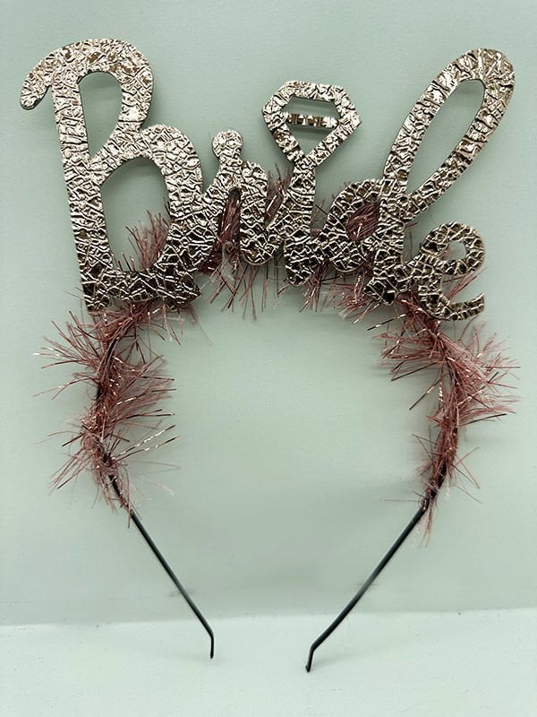 Bride Yazılı Alyanslı Rose Renk Metal Parti Tacı