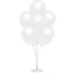 Balon Standı ve 10 Adet Sedefli Metalik Beyaz Balon Seti