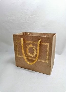 10 Lu (18x16 Cm) Körüklü,Baskılı, İpli, Kraft Karton Çanta, Poşet