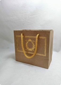10 Lu (18x16 Cm) Körüklü,Baskılı, İpli, Kraft Karton Çanta, Poşet