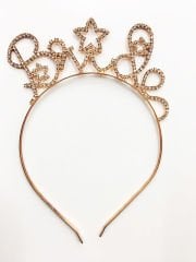 Kristal Taşlı Yıldızlı Rose Gold Renk Bride Yazılı Taşlı Taç 18x13 cm