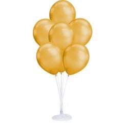 Balon Standı ve 10 Adet Sedefli Metalik Gold Balon Seti