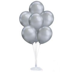 Balon Standı ve 10 Adet Sedefli Metalik Gümüş Balon Seti