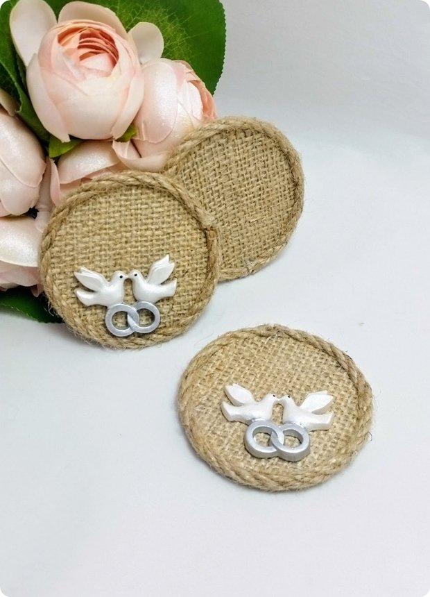 KUŞLU Hasır / jüt Magnet (Söz, Nişan, Nikah, Şekeri) Beyaz - 25 Adet / Paket