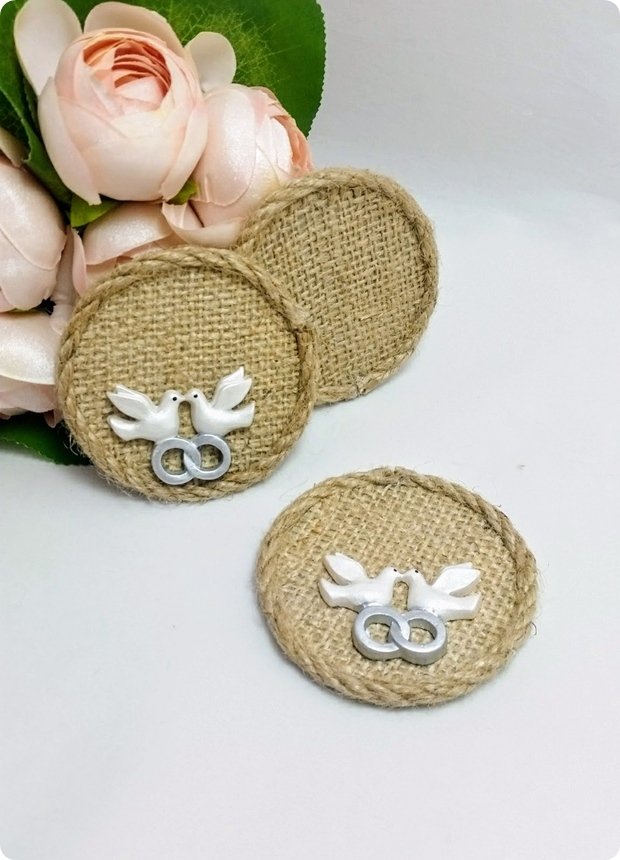 KUŞLU Hasır / jüt Magnet (Söz, Nişan, Nikah, Şekeri) Beyaz - 25 Adet / Paket