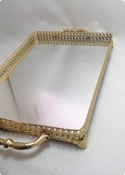 Gül Desenli Dikdörtgen Aynalı Tepsi (42x24)